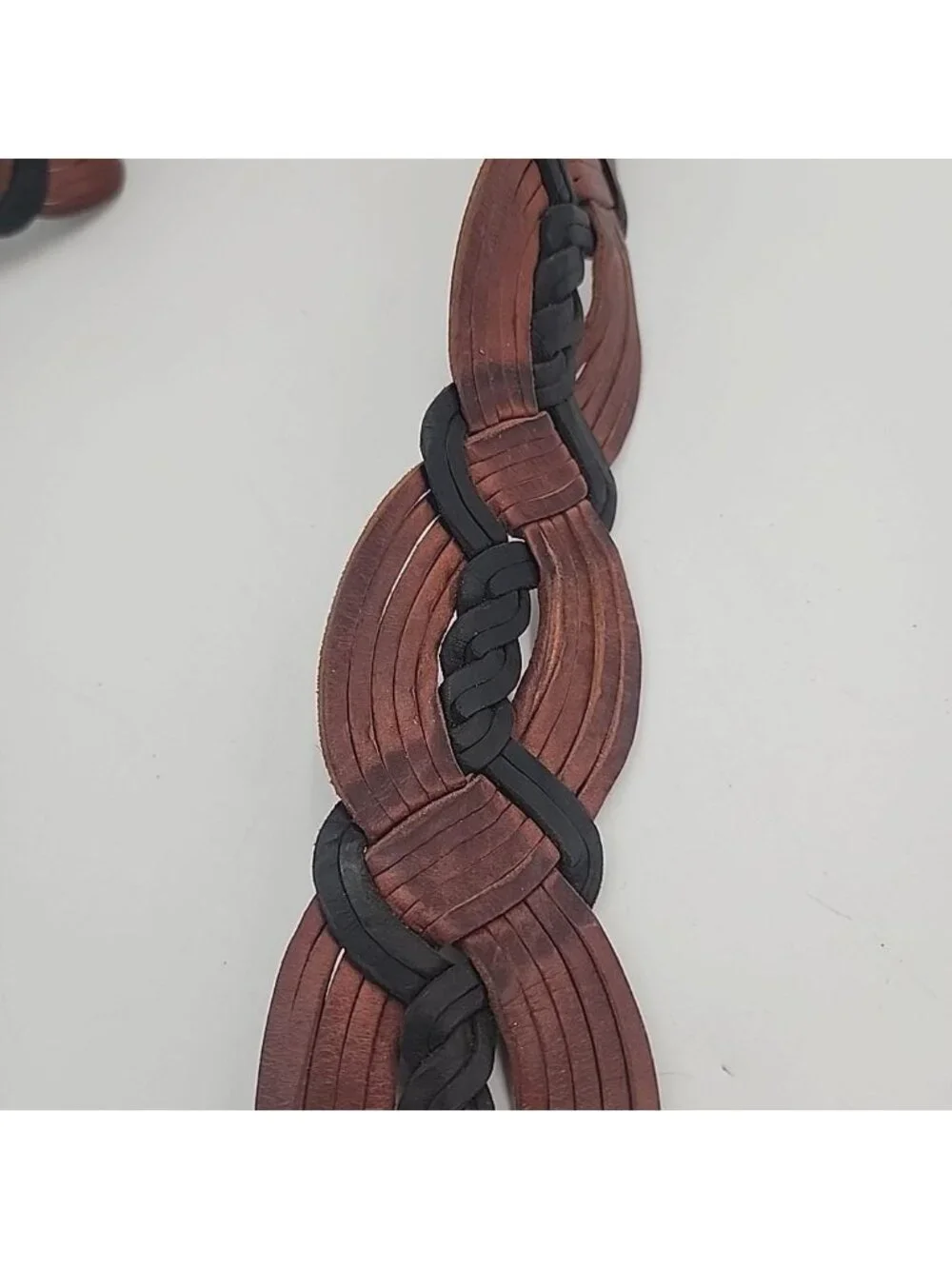 Moroccan Belt - Braided Black Brown Silver Tone Engraved Buckle Fits Up To 40